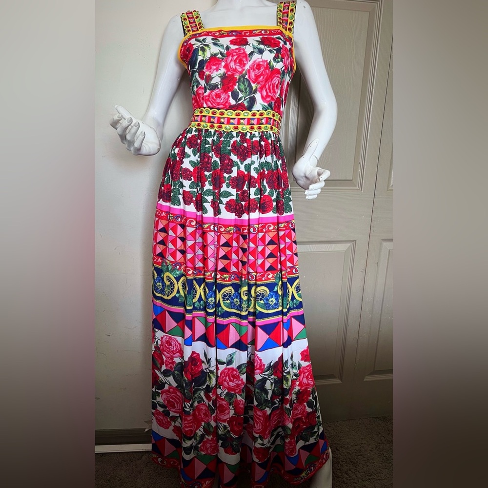 Vibrant Floral and Geometric Maxi Dress